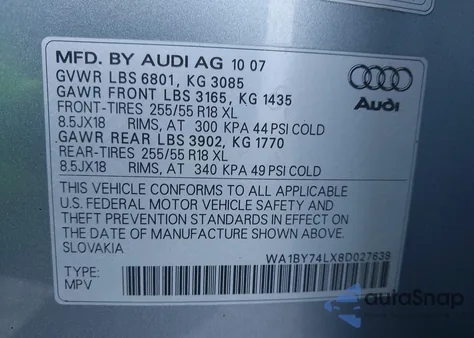 2008 Audi Q7 3.6 Premium z USA, uszkodzony, nr VIN WA1BY74LX8D027638